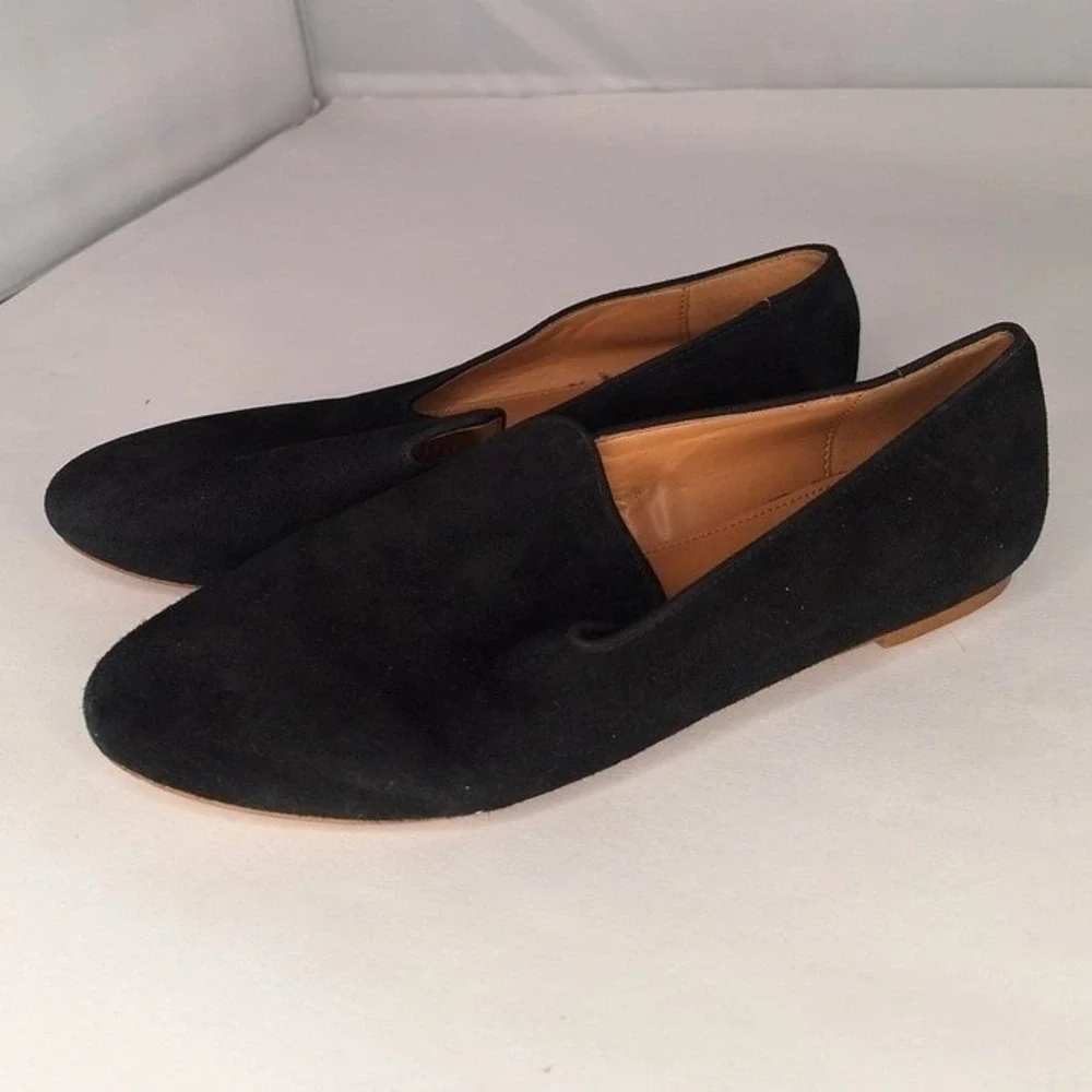 J Crew Black Suede Pointed‎ Toe Flat Loafer Shoes Women's